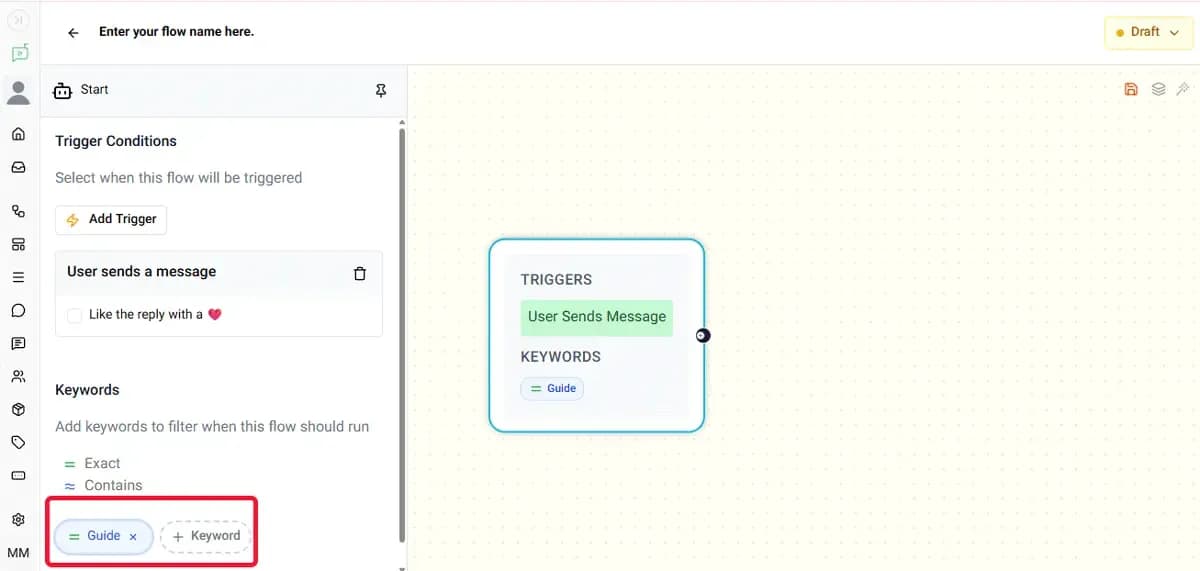 Instagram automation trigger setup with keyword-based activation