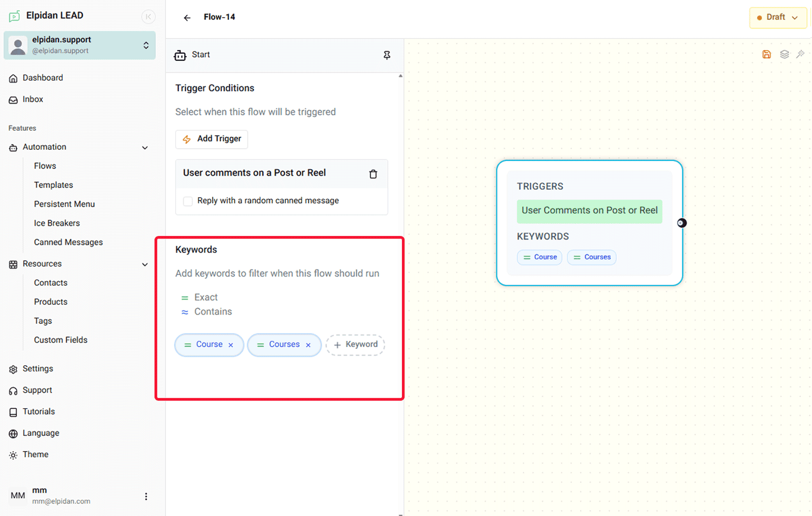 trigger keyword section