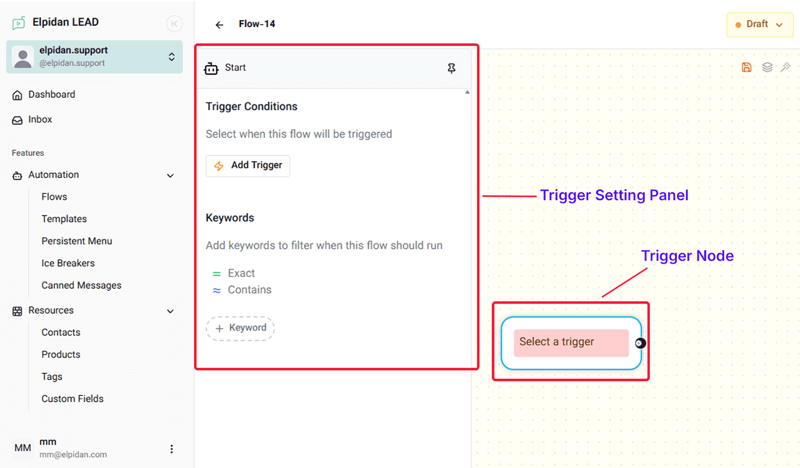trigger node panel