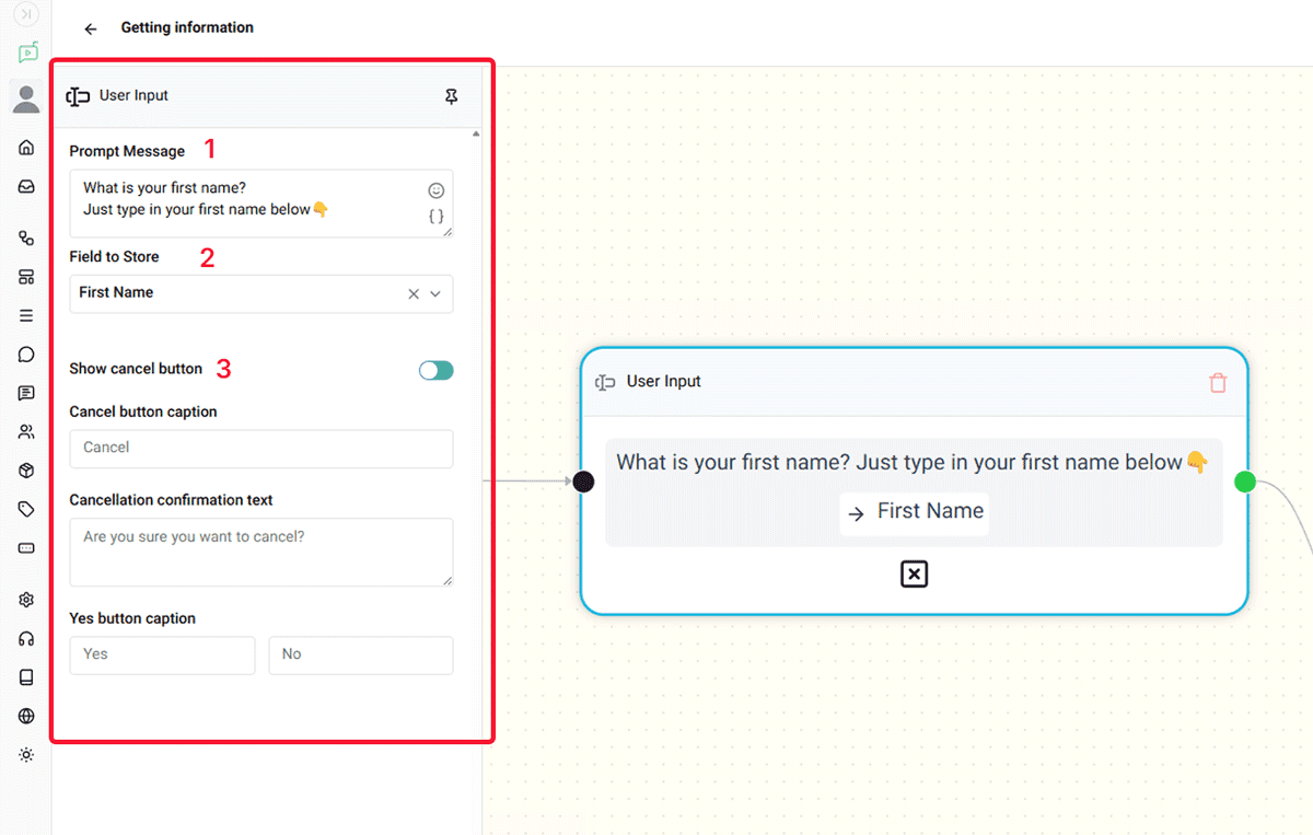 user input node