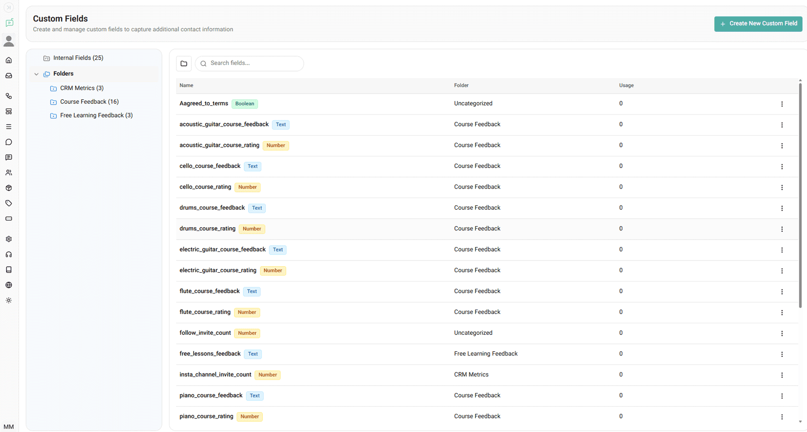 Custom fields for collecting and organizing Instagram lead and customer information