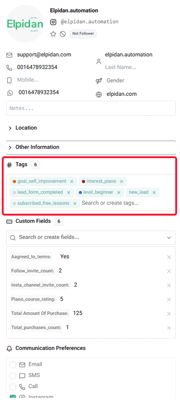 inbox contact tags