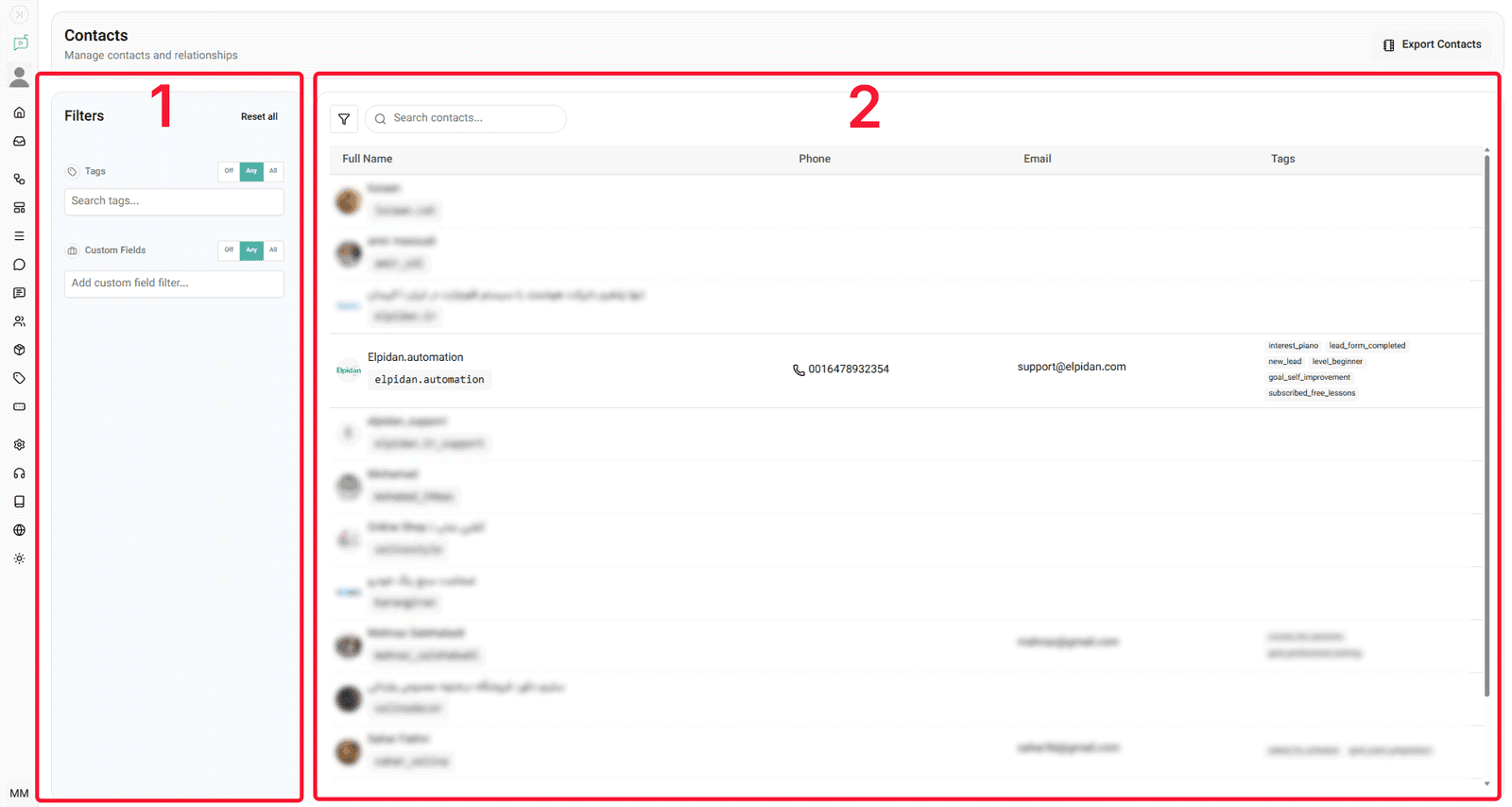 contacts menu