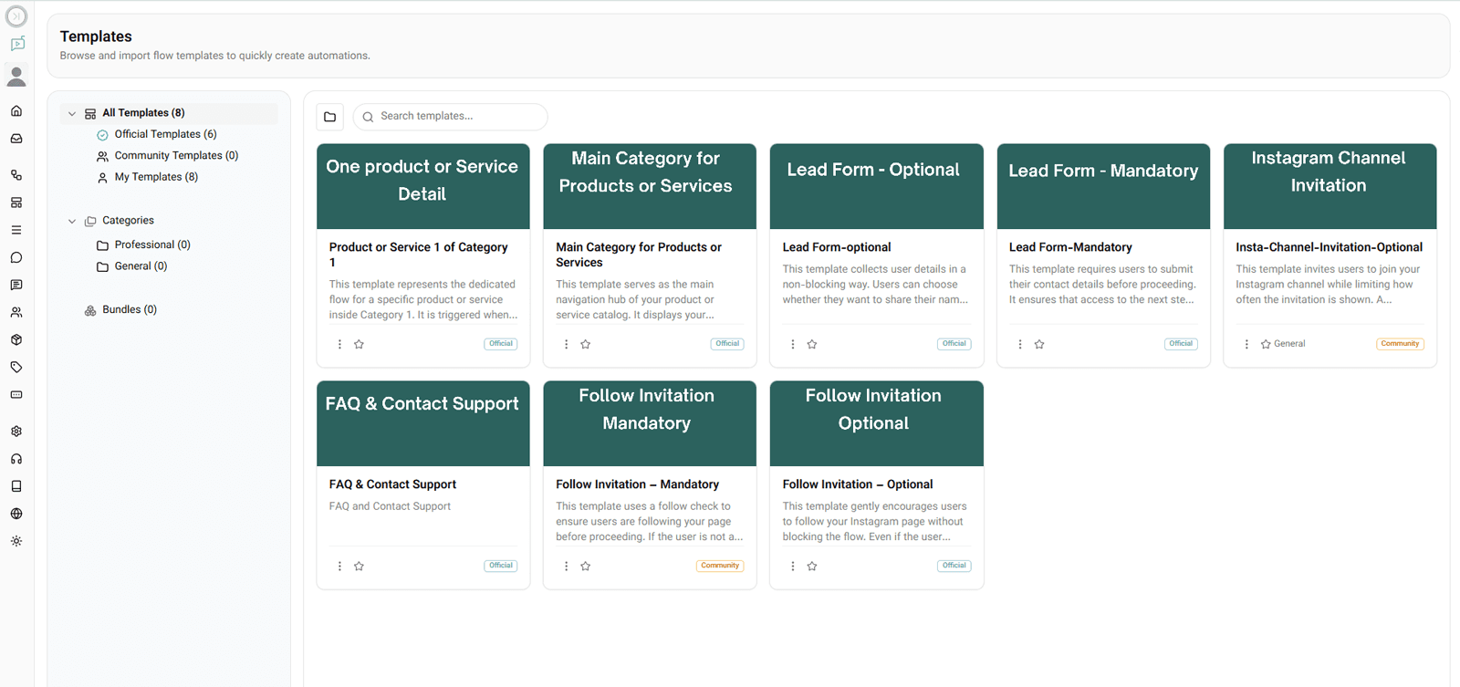 templates menu overview