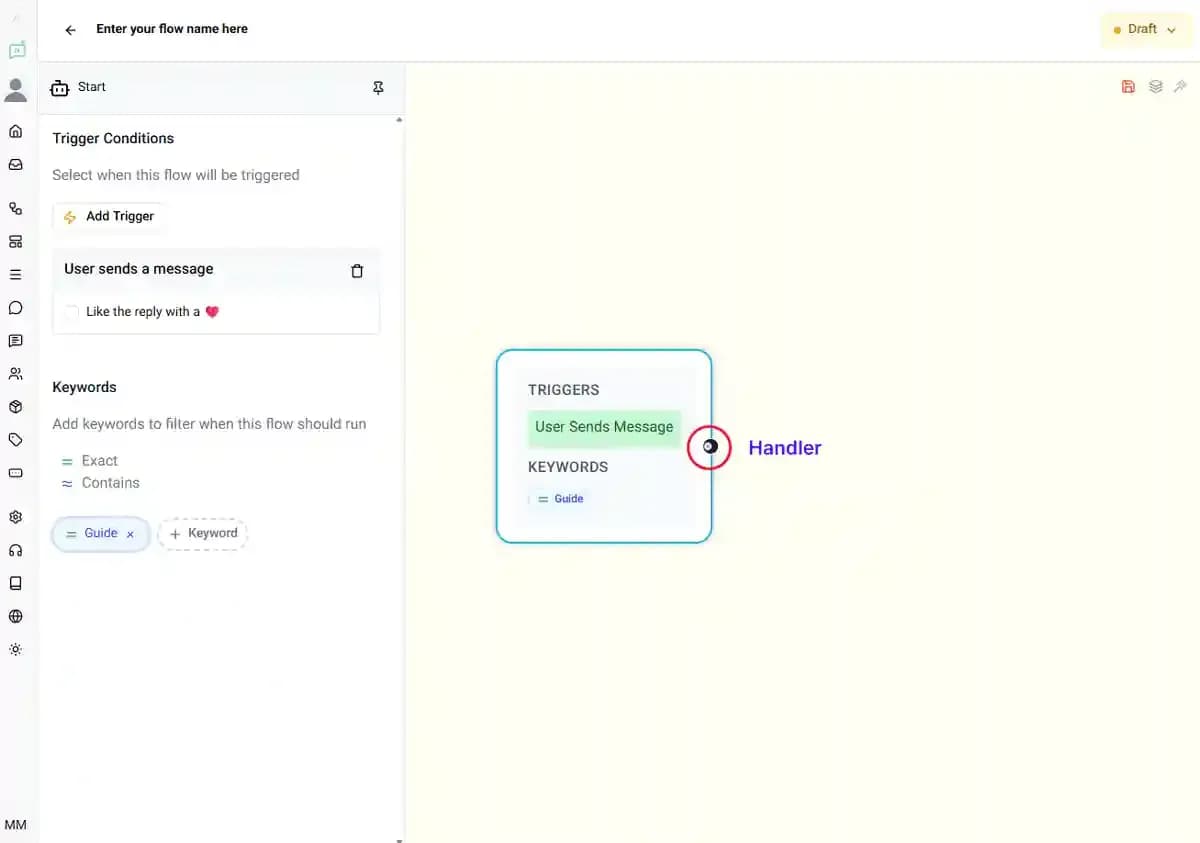 connecting workflow nodes in Instagram messaging automation builder