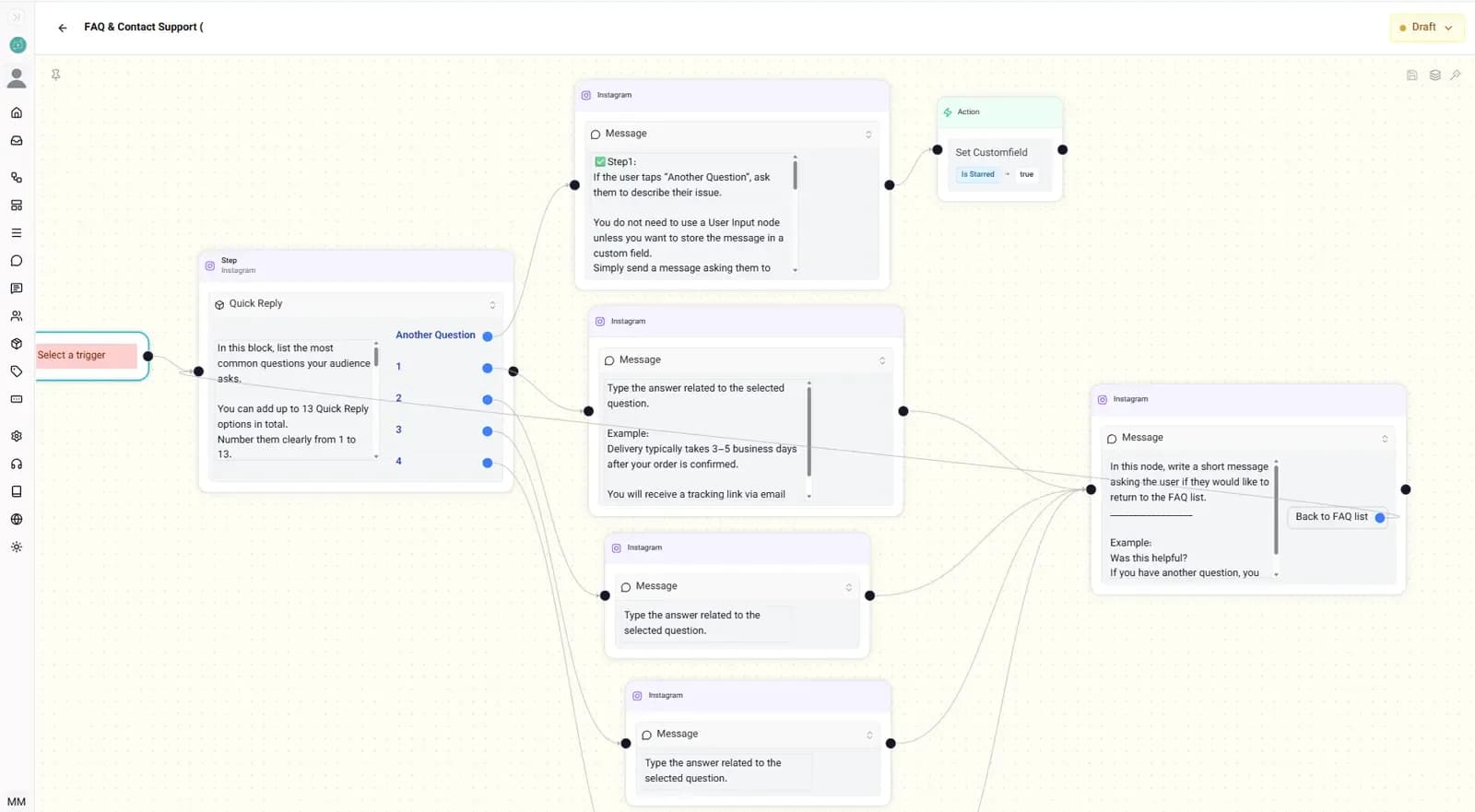 Support and FAQ Triage with instagram autoresponder