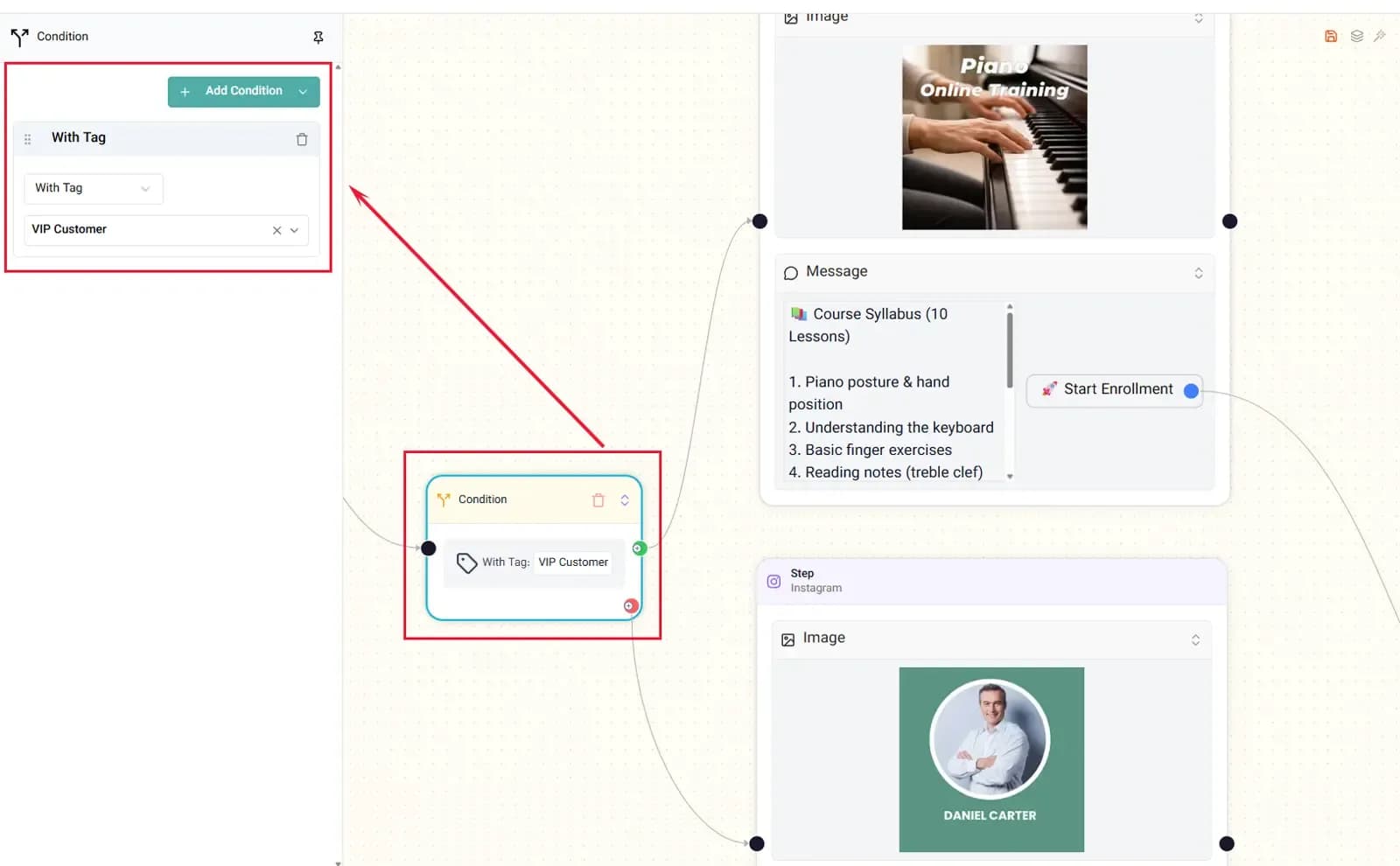 Instagram Action Node adding tags automatically for lead segmentation and contact management