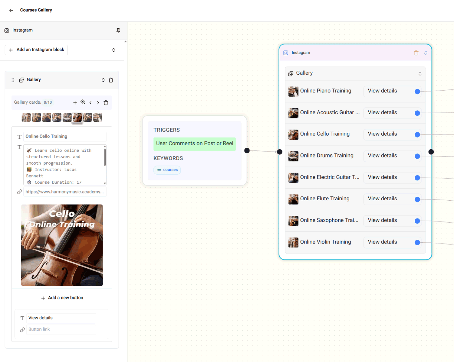 Send products or services in scrollable galleries in instagram DM