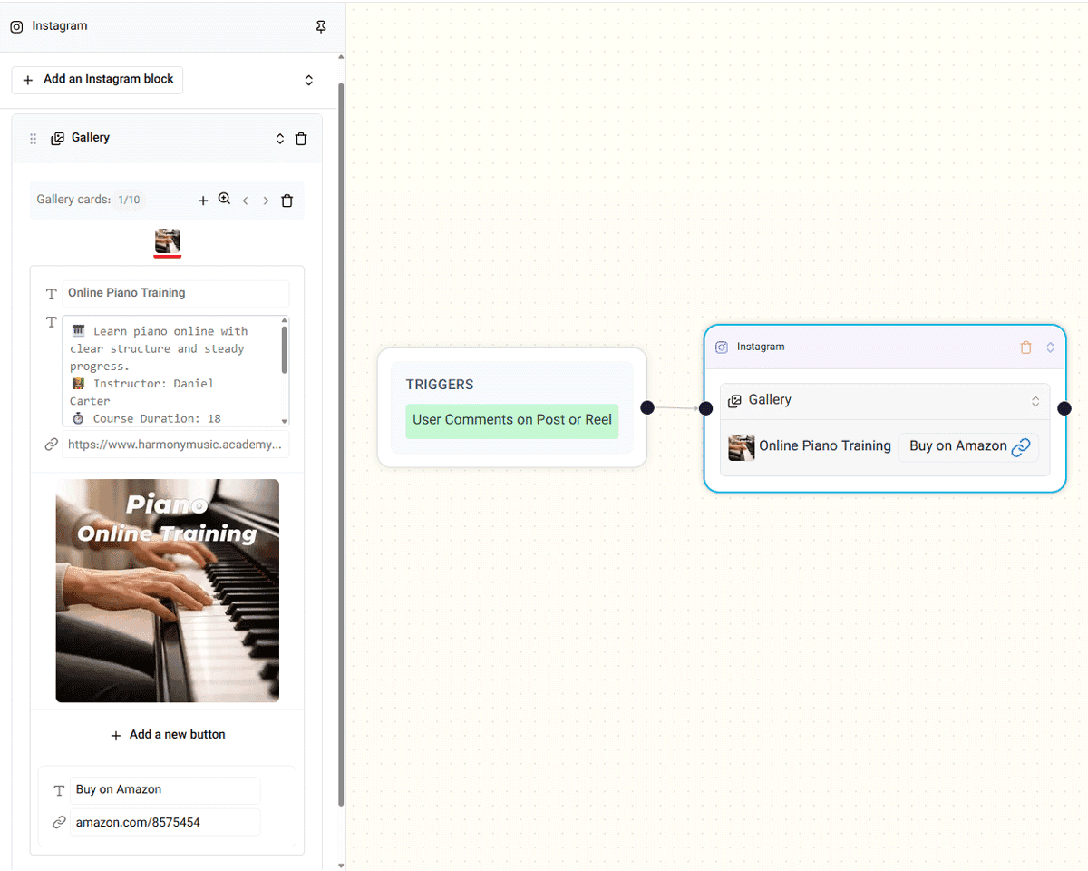 Display products and services in scrollable galleries in Instagram DMs by Elpidan tool